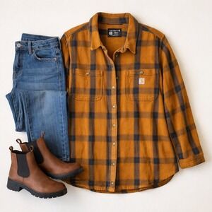 Carhartt Womens 100% Cotton Heavyweight Plaid Shirt Jacket (XL) Workwear Outdoor